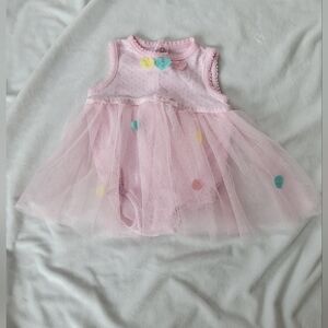 Bon Bebe pink tulle & hearts sleeveless romper dress 3-6m